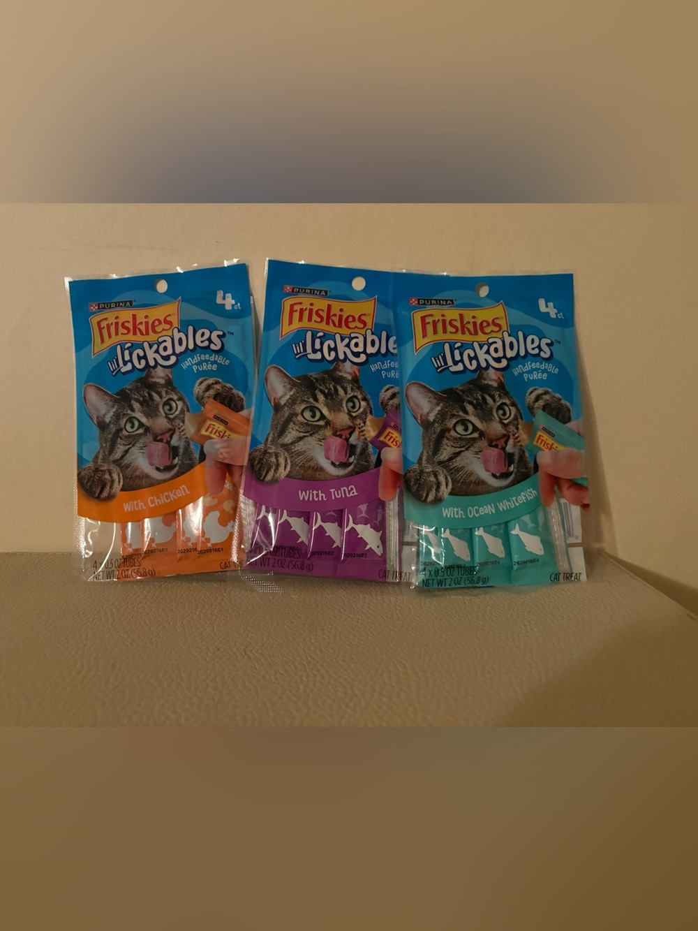 3 New Packages Of Friskies Lil Lickables-chicken Tuna Whitefish